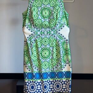 London Times Green and Blue Patterned Dress